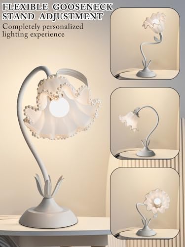 Flower Table Lamp, LED Reading Light Vintage Night light (White Pearls)