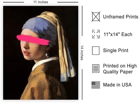 Poster Master Girl with a Pearl Earring Painting Print - Baroque Portrait Poster - Altered & Pop Art - Gift for Men & Women - Decor for Bedroom, Living Room or Office - 11x14 UNFRAMED Wall Art