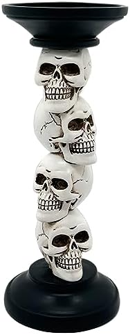 Pillar Candle Holder for Halloween Decoration Indoor, Skull Candlestick Holder, Skeleton Candlestick Holder Spooky Decor Black Taper Candle Holders