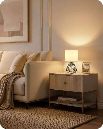 Black and White Table Lamp, Small Bedside Lamp, Pleated Lampshade
