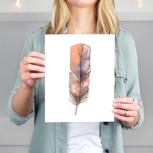 Feather Wall Art Prints (Set of 6) - Unframed - 8x10s | Rustic Decor Wall Art | Perfect for Adding a Touch of Nature and Sophistication to Your Home Dcor | Nature Wall Art | Farmhouse Wall Dcor