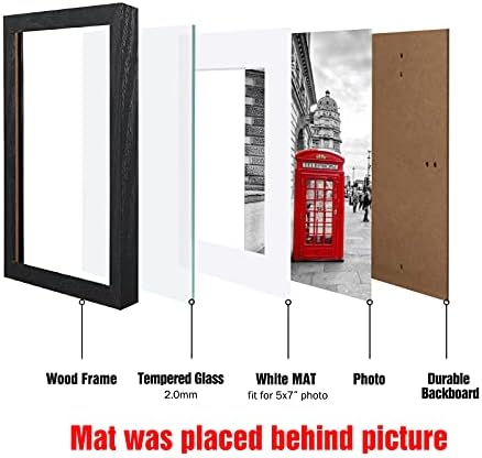 BAIJIALI 8x10 Picture Frame Black Wood Pattern Set of 4 with Tempered Glass,Display Pictures 5x7 with Mat or 8x10 Without Mat, Horizontal and Vertical Formats for Wall and Table Mounting