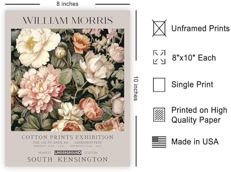 Poster Master Pink Peonies Print - William Morris Poster - Textile Pattern Art - Botanical Exhibition Art - Floral Illustration - Aesthetic Living Room or Bedroom Decor - 8x10 UNFRAMED Wall Decor