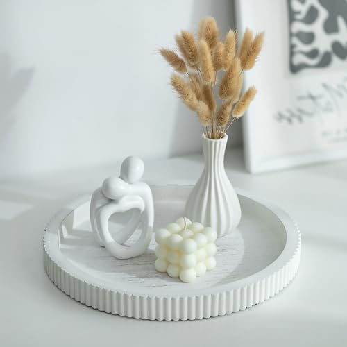 Hanobe White Decorative Coffee Table Tray, Scalloped Edge