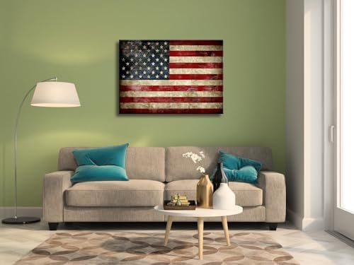 Pyradecor Old Vintage American Flag Canvas Prints Wall Art Pictures Paintings for Living Room Office Home Decorations Modern Abstract Landscape Artwork 28"x20"