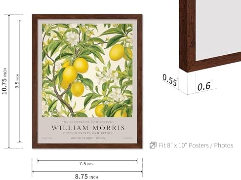 Poster Master William Morris Poster - Lemon Tree Print - Botanical Art - Fruit Art - Exhibition Artwork - Lemon Creation - Floral Piece - Aesthetic Illustration - Colorful Kitchen Wall Decor - 8x10 Brown Framed
