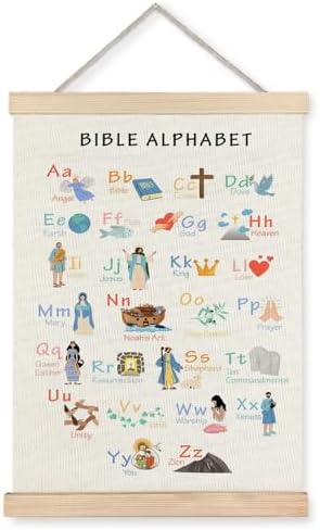 Supwhd Bible Verse Posters for Kids, Bible Alphabet Poster Hanger Frame, Christian Classroom Decor, Alphabet Wall Decor for Classroom Church School Christian Home, 16x24