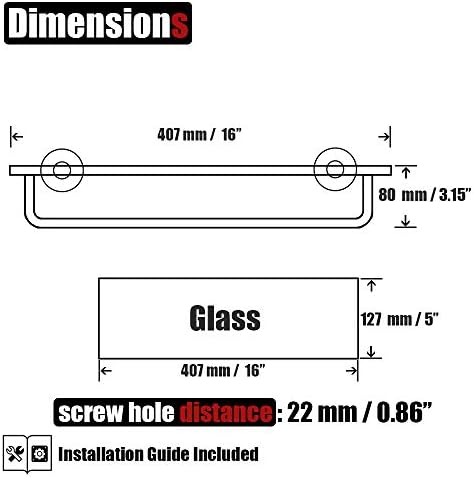 JQK Bathroom Glass Shelf, Shelf with 16 Inch Towel Bar Tempered Glass Shower Storage 16 by 5 inches, 304 Stainless Steel Brushed Gold Wall Mount, TGS100-BG