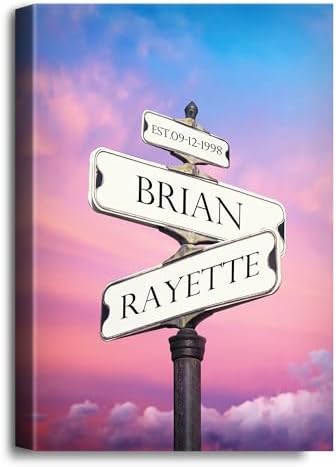 A&T ARTWORK Street Sign Black and White Canvas Prints Gift Your Names,the Date and romantic verses or write your own message Gift for Anniversary,Valentine's day,Wedding. 16X24 inches