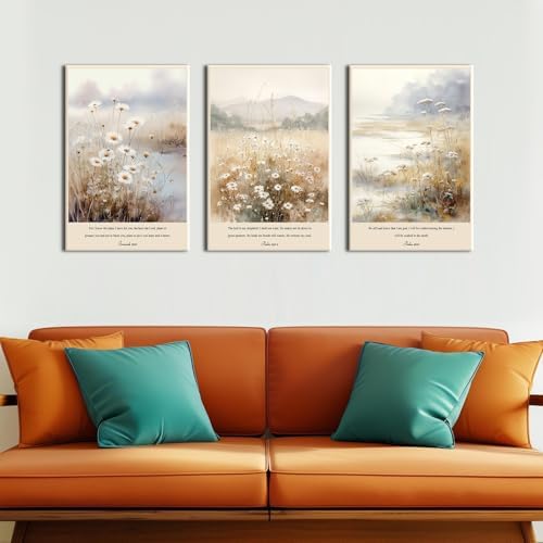 Religious Wall Art Scripture Canvas Wall Prints for Church Bible Verses Painting Picture Wall Decor Jesus Biblical framed Canvas Painting Nature Wildflower Poster for Living Room Bedroom 16x24 3Pcs