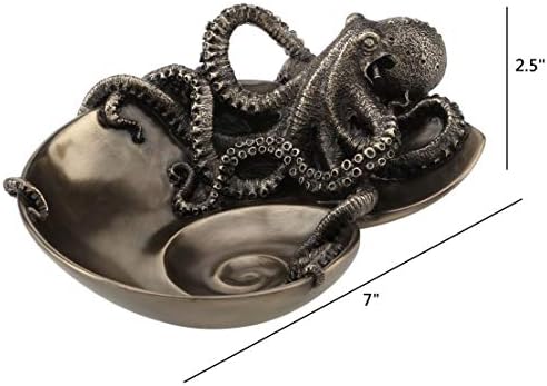 Veronese Design Container of Curiosity Bronze Finish Octopus On Nautilus Shell Tray