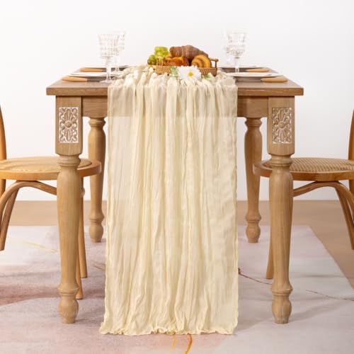 2 Pack Beige Cheesecloth Table Runner 10ft Boho Rustic Gauze Runner