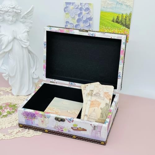 Treasure Box Vintage Wooden + PU Leather Decorative Storage Box With Lid - Trinket, Jewelry & Memento Keepsake Box - Gifts for Kids, Girls, Women & Home Decor (Lavender, Small)