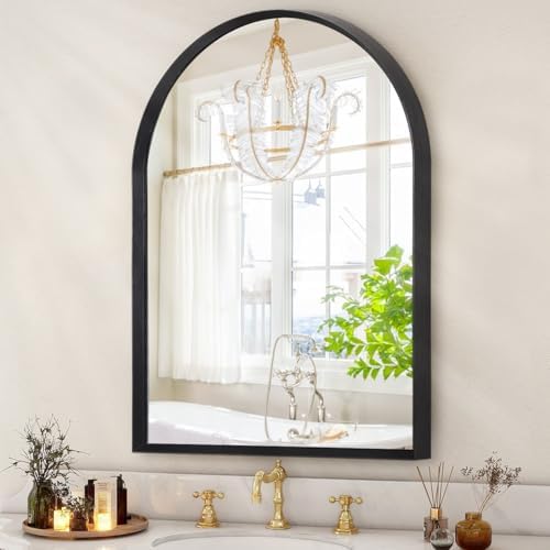 Arch Bathroom Mirror, Wall Mounted Mirror, Black Vanity Wall Mirror Metal Frame Home Decor for Bedroom, Entryway, Living Room 20"x16"