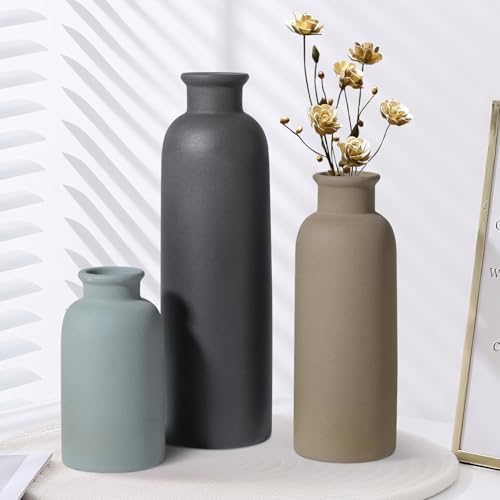 Small Ceramic Vase Set of 3, Boho Modern Flower Vase Room Decor, Farmhouse Decor, Vases for Your Kitchen, Bathroom, Bedroom, Living Room, Office&Shelf Centerpiece Table Decorations Multicolor