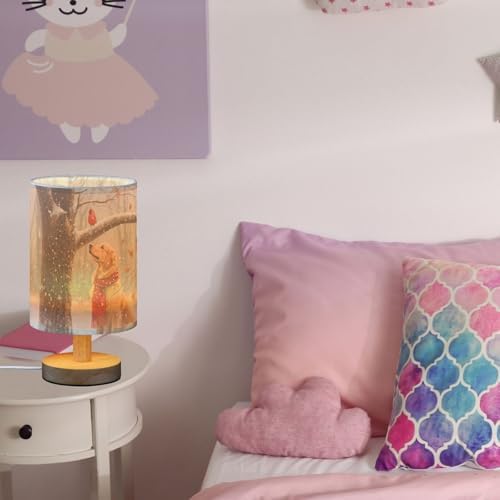 Winter Golden Retriever and Cardinal Bird Bedside Table Lamps with USB Port for Bedroom Lamp Accent Table Lamp Small Nightstand Lamp Sturdy Linen Shade Wooden Decorative Lamps for Home|Kids|Holiday