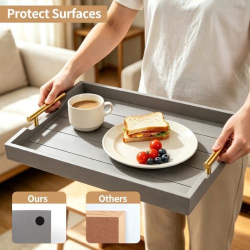 SXNOWS Wooden Serving Tray with 2 Sets of Handles,Gray