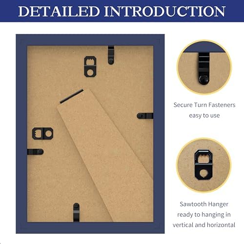 An&He 5x7 Picture Frame, Tempered Glass Wooden Photo Frame for Tabletop or Wall Display, Modern Home Décor – Dark Blue