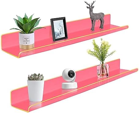 ROYALITA 2-Pack Acrylic Shelves Wall Mounted, 24 Inch Floating Shelves