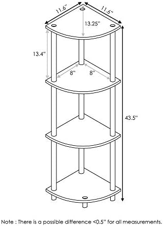 Furinno Turn-N-Tube Corner Shelf, 4-Tier Corner Bookshelf, Display Storage Shelves with Open Shelves, for Organization and Storage, Living Room, Home Office, Garage, Black