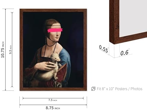 Poster Master The Lady with an Ermine Print - Baroque Painting Poster - Altered & Pop Art - Trendy Gift for Men & Women - Wall Decor for Bedroom, Living Room or Office - 8x10 Brown Framed