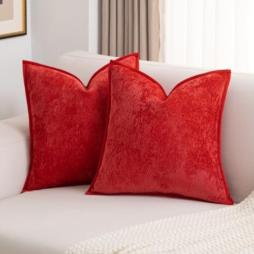 FUTEI Pack of 2 Chenille Soft Throw Pillow Covers 22x22 Inch, Red