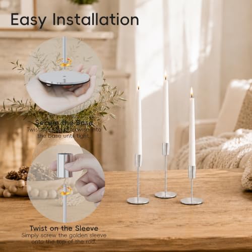 zeochyni Silver Candlestick Holders Set of 3 for Home Decor