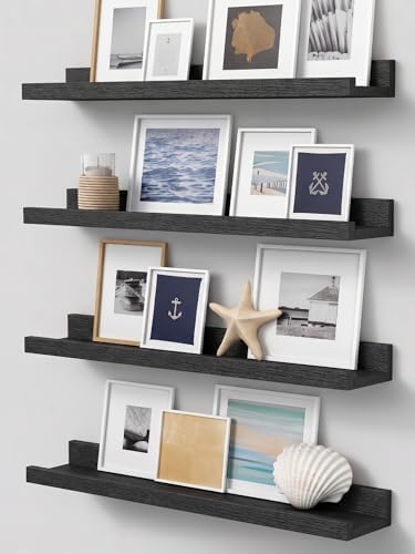 24 Inch Black Floating Picture Ledge Shelf, Photo Wall Shelves with Lip