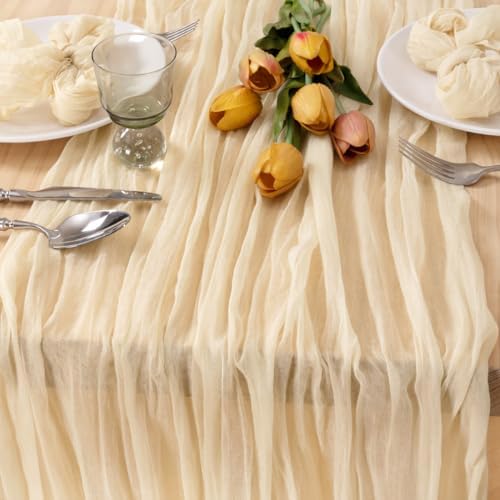 Beige Cheese Cloth Table Runner 10ft Sheer Rustic Gauze Table Decor