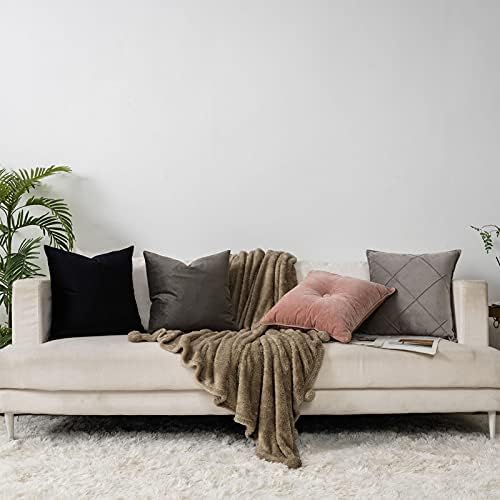 Black Soft Velvet Throw Pillow Covers 14x14 inch Set of 2 for Sofa Couch Bed Living Room Decorative Luxury Solid Square Cushion Covers Case with Zipper