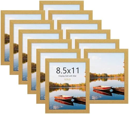 Picrit 8.5x11 Picture Frame Set of 12, Modern Gallery Wall Frames, Gold