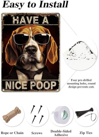 Beagle Have a Nice Poop Bathroom Funny Novelty Metal Sign Retro Wall Decor for Home Gate Garden Bars Restaurants Cafes Office Store Club Sign Gift Plaque Tin Sign 12x8 INCH(4166)