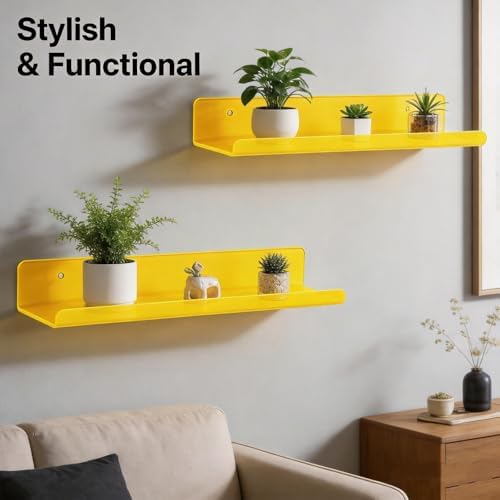 ROYALITA 2-Pack Acrylic Shelves Wall Mounted, 17 Inch Display Shelves