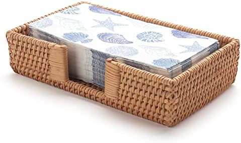 Rattan Napkin Holder Rectangle, 9.5" x 5.5" x 2", Wicker Napkin Tray, Woven Guest Towel Holder for Restaurant/Kitchen/Bathroom Paper Towels for Guests