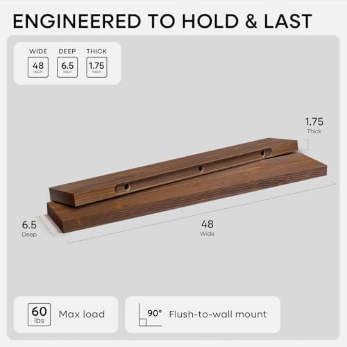 Homeforia 48 Inch Floating Shelves, High-End Solid Pine Wood, Set of 3