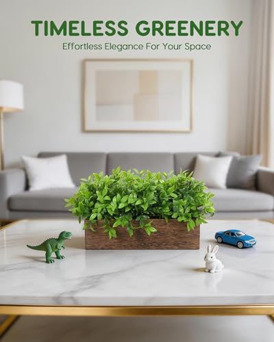 Velener 14" Artificial Boxwood Plants Indoor Centerpiece for Dining Room, Fake Plants in Rustic Rectangular Wooden Planter Box, Farmhouse Faux Plants for Mantel/Kitchen/Bathroom/Coffee Table Decor