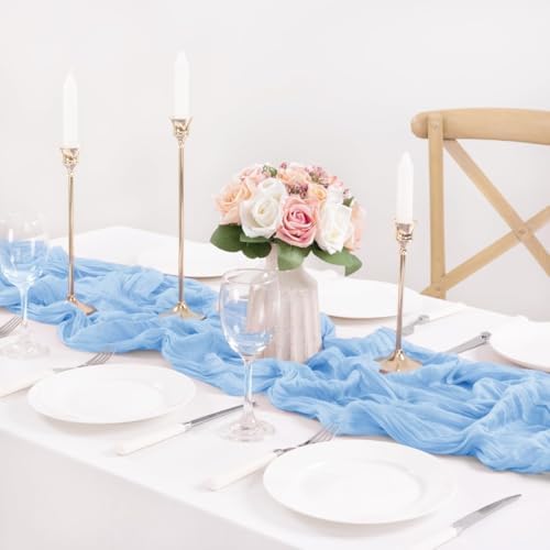 8 Pack Baby Blue Cheesecloth Table Runner 10ft Baby Shower Table Decor