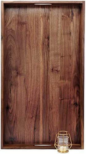 32"x 18" Extra Large Rectangle Solid Black Walnut Wood Ottoman Tray