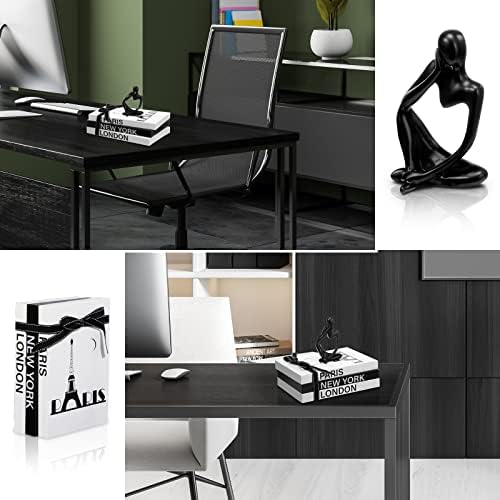 Wesiti 4 Pcs Decorative Books for Home Decor with Resin Statue Thinker Decoration Wooden Farmhouse Stacked Books Modern Decorative Bookends Stack for Tables Shelf Decor(Black)