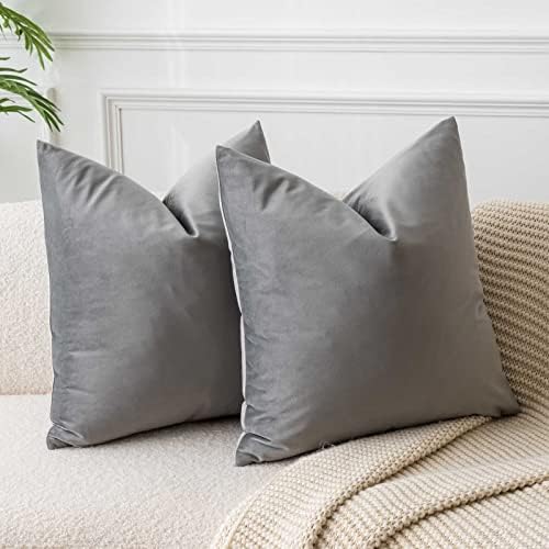 JUSPURBET 26x26 Euro Velvet Throw Pillow Covers Set of 2,Gray