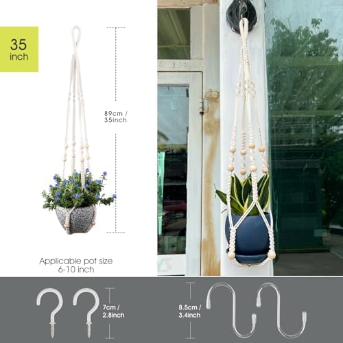 RIFNY Macrame Plant Hanger Indoor, Hanging Plant Holder, White, 1 PC