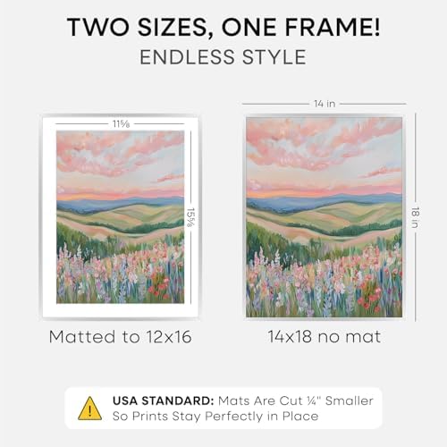 Homeforia 14x18 Silver Picture Frame, High-End Metal, 12x16 Mat, Glass