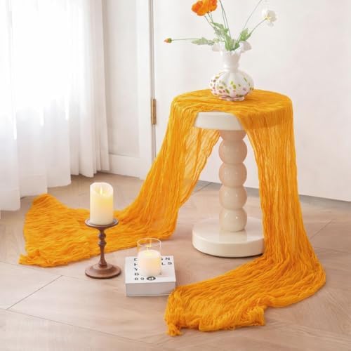 Sioloc Yellow Cheesecloth Table Runner Fall Autumn Decor for Home 10ft Table Cloth for Wedding Birthday Party Halloween Thanksgiving Decorations