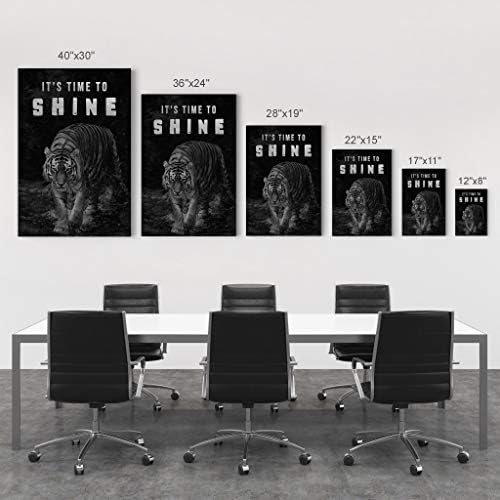 Smile Art Design It's Time to Shine Black and White Tiger Motivational Wall Art Canvas Print Inspirational Wall Art Entrepreneur Quote Modern Office Living Room Decor Gift Ready to Hang 17x11