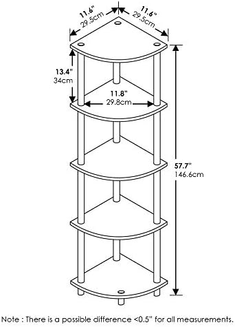 Furinno TURN-N-TUBE Corner Shelf Set of 2, 5-Tier Corner Bookshelf, Open Storage Shelves, for Organization and Storage, Living Room, Home Office, Garage, Columbia Walnut