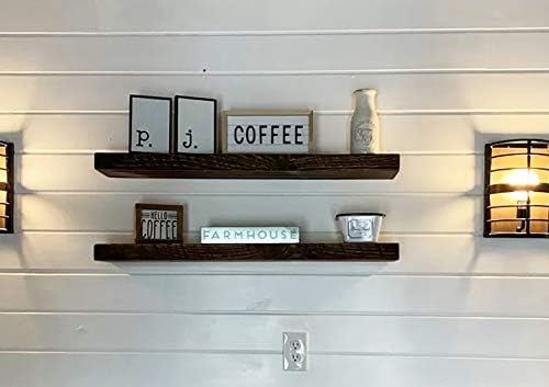 joelsantiques x2 30 Inch Wooden Floating Shelves for Wall - 30x6x2 in - Made of Natural Wood - Short Heavy Duty Rustic Wall Shelves for Bedroom - Laundry Room Floating Storage Bathroom - Black