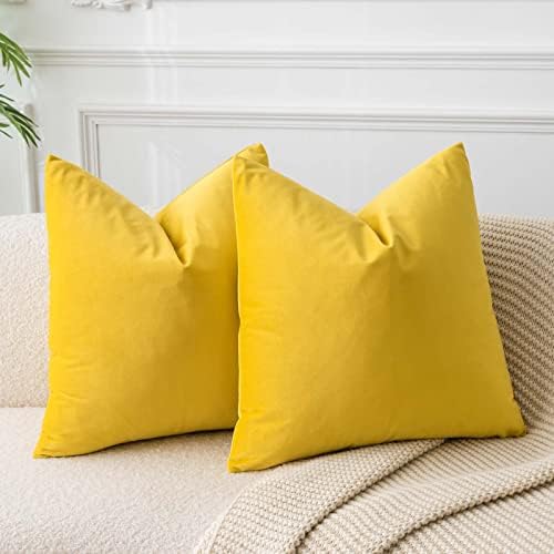 JUSPURBET 22x22 Decorative Velvet Throw Pillow Covers Set of 2,Yellow