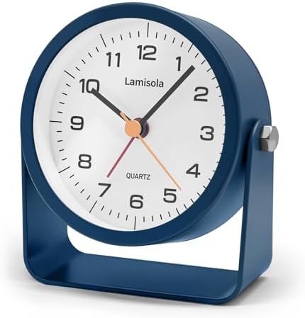 Lamisola 3.5 Inch Small Desk Battery Clock, Alarm Clock for Bedroom, Blue