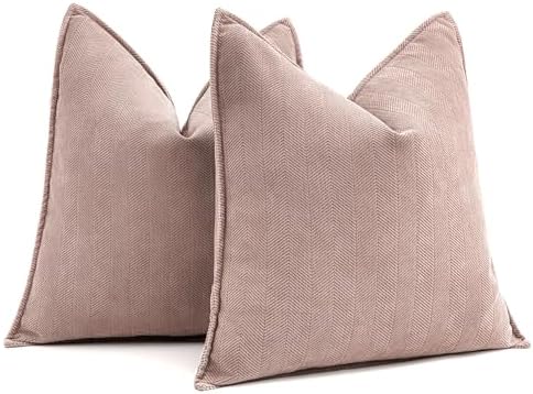 MIULEE Pack of 2 Blush Pink Euro Shams Chenille Pillow Covers 26x26 Inch