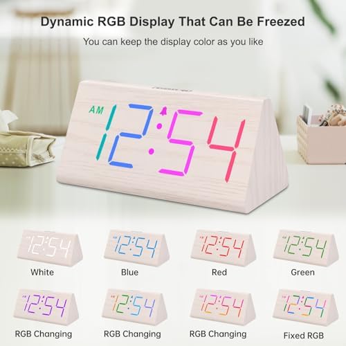 DreamSky Wooden Digital Alarm Clock for Bedrooms Desk with Large Numbers